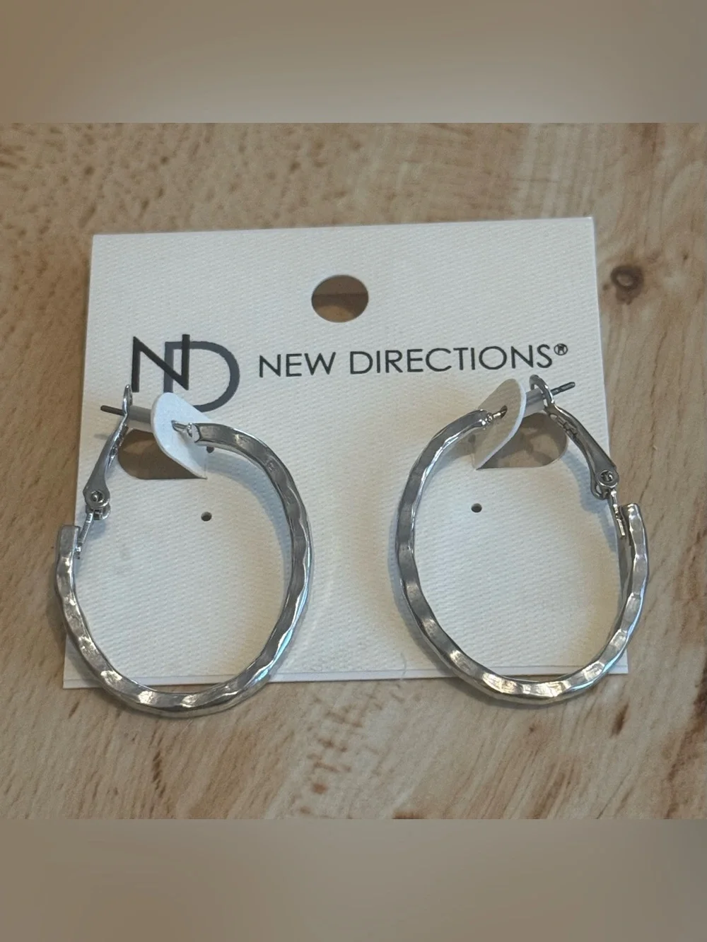 NWT. New Directions. Oblong Silver Hoop Earrings.